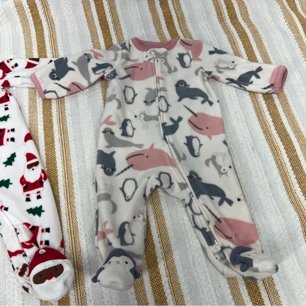 Carter's Pajamas Fleece My First Christmas and Baby‎ Girls' Penguin Pajamas 3M